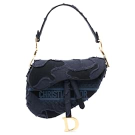 Dior-Dior Camouflage Embroidered Canvas Saddle Bag-Blue