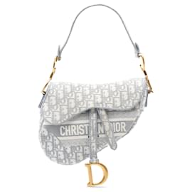 Dior-Dior Oblique Embroidered Canvas Saddle Bag-Grey