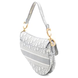 Dior-Dior Oblique Embroidered Canvas Saddle Bag-Grey