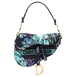 Dior-Dior Canvas Embroidered Floral Saddle Bag-Blue