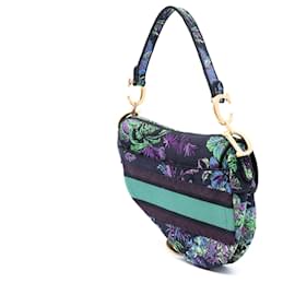 Dior-Dior Canvas Embroidered Floral Saddle Bag-Blue