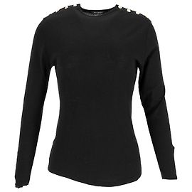 Top in Lana Nera Decorato con Bottoni Balmain Nero