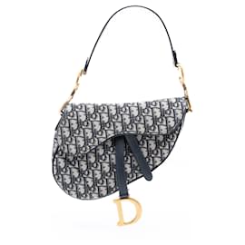 Dior-Dior Oblique Canvas Saddle Bag-Blue