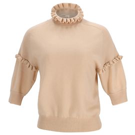 Beige Kaschmir-Pullover mit halblangen Rüschensäumen von Chloé Schwarz