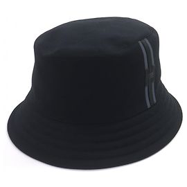 Sombrero bucket de algodón Hermès Fred H Stripe58 Negro