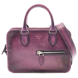 Berluti Leder Un Jour Gulliver Calligraphy Handtasche Lila