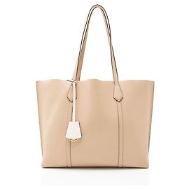Tory Burch Leather Perry Triple Compartment Tote Brown Beige