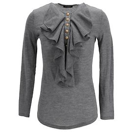 Grauer Wollpullover mit Rüschendetails von Balmain Grau