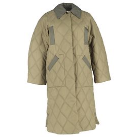 Ganni Single Breasted Quilted Jacket in Green Polyamide Green Khaki