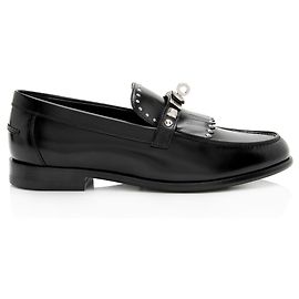Mocassim de franjas com studs em couro de bezerro Hermès - Tamanho 7 / 37 Preto