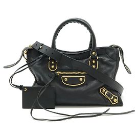 Balenciaga Leather Classic Metallic Edge City Handbag Black