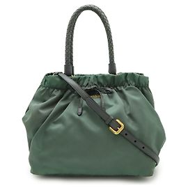Prada Nylon Leather Gathered Ribbon Handbag Grey