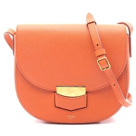 Céline Celine Small Trotteur Leather Shoulder Bag Orange