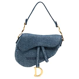 Dior-Dior Oblique Embroidered Denim Saddle Bag-Blue