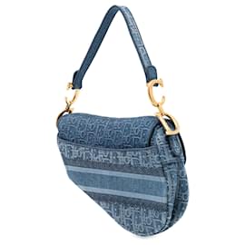 Dior-Dior Oblique Embroidered Denim Saddle Bag-Blue