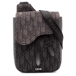 Dior-Dior Oblique Canvas Saddle Pouch Crossbody-Brown