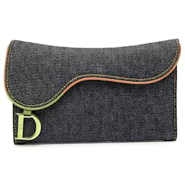 Dior-Dior Denim Saddle Trifold Continental Wallet-Blue