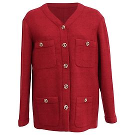 Chanel Knopfjacke aus roter Wolle Rot