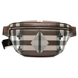Burberry Geometric Check Coated Canvas Bum Bag Brown