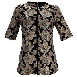 Blusa a maniche corte in jacquard lurex floreale Marni in cotone nero Nero