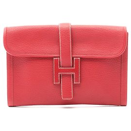 Hermès Hermes Jige PM Fjord Leather Clutch Red