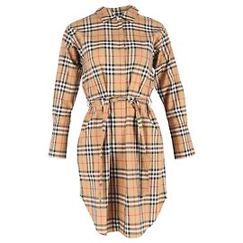 Abito Camicia a Quadri Vintage Burberry in Cotone Beige Altro
