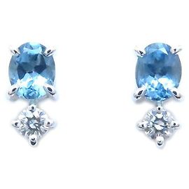 Tasaki Pt900 Platin Aquamarin-Diamant Ohrringe Silber Metallisch