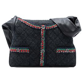 Bolsa menina de lã matelada e couro de cordeiro Chanel Cinza