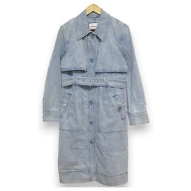 Coach Turnlock Pocket Denim Trench Coat Blue Light blue