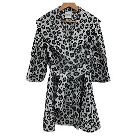 Moschino Leopard Jacquard Long Coat Brown Black
