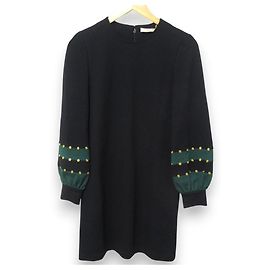 Tory Burch Design Ärmelkleid Schwarz Golden Grün