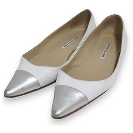 Sapatilhas de couro Manolo Blahnik Prata Branco
