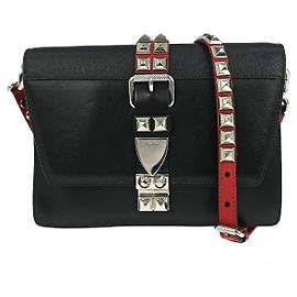 Prada Elektra Shoulder Bag Studded Leather Medium Black