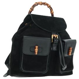 GUCCI Bamboo Backpack Suede Black Gold 003 58 0016 Auth 161768 Black Golden