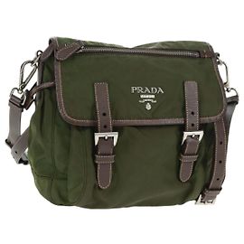 Sac à épaule PRADA en nylon vert argent authentique 161408 Argenté Vert