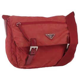 PRADA Shoulder Bag Nylon Red Silver Auth 160963 Silvery Red