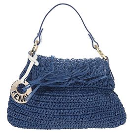 Fendi Chef Flap Bag Woven Raffia Small Blue