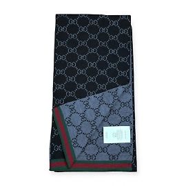 Gucci GG Schwarz und Grau Wollschal – Box Inklusive – 100% Authentisch Schwarz Grau