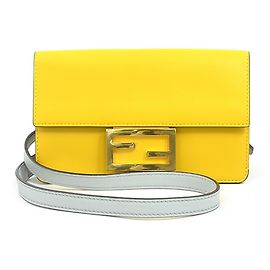 FENDI Flat Baguette Shoulder Bag Grey Yellow