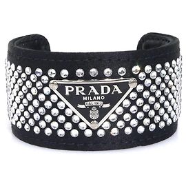 Prada Black Satin and Rhinestone Bangle Black