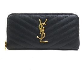 Cartera larga de cuero negro Saint Laurent Negro