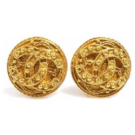 Boucles d'oreilles clips en métal doré Chanel Coco Mark Doré
