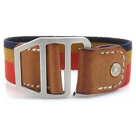 Pulseira charm Hermès em lona e couro Marrom Laranja Azul marinho