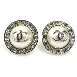 Chanel Coco Mark Metall/kunstperlen Ohrringe Silber Weiß