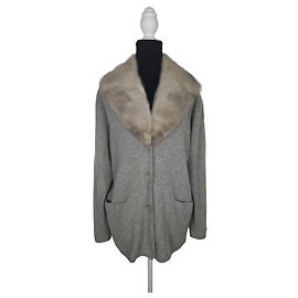 Brunello Cucinelli Grau Cashmere-Weste mit Pelzkragen Andere Grau