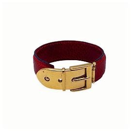 Gucci Pulseira de Cuff em Couro Vermelho Vintage com Fivela Dourada Vermelho