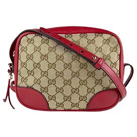 Bolsa de Ombro Gucci GG em Lona/Couro Marrom Vermelho