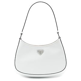 Bolsa de Ombro Cleo em Couro Branco Escovado Prada Branco