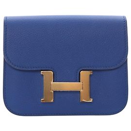 Hermès Blue Evercolor Constance Slim Wallet Blue