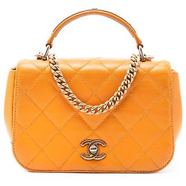 Chanel Naranja Mini Caviar Acolchado Bandolera Naranja